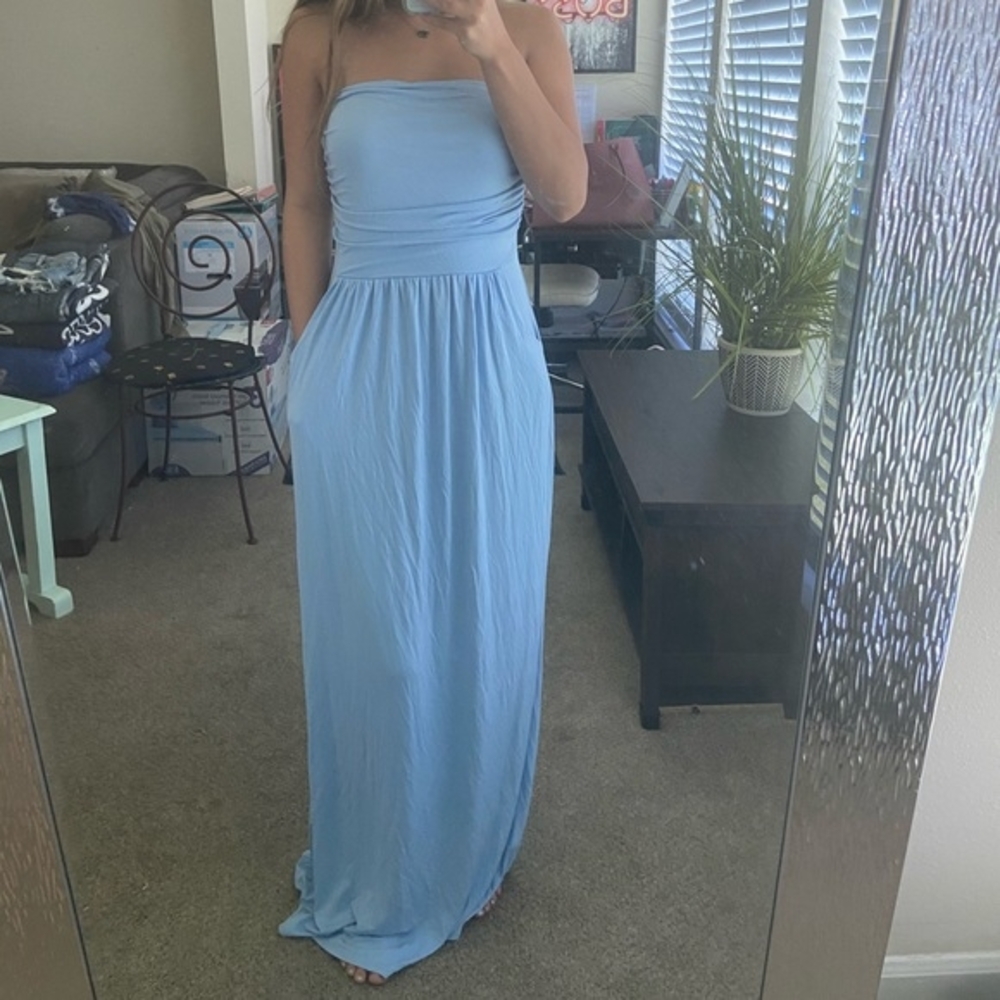 Target Blue Strapless Ruched Sundress